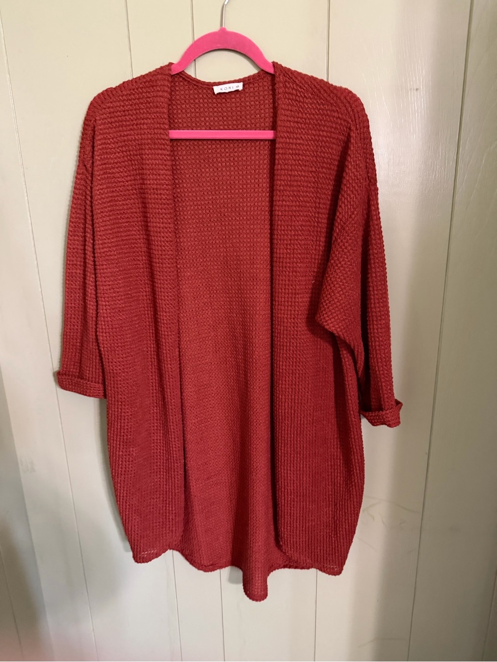 Kori Brick Red Open-Front Knit Cardigan